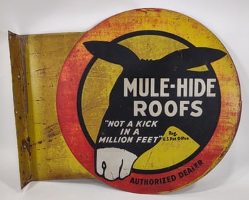 Vintage DST Mule-Hide Roofs Flange Advertising Sign