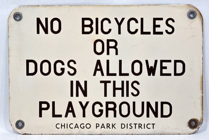 Vintage SSP Chicago Park District No Bicycles Sign