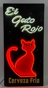 3-1/2ft El Gato Rojo "The Red Cat" Bar Custom Neon Advertising Sign