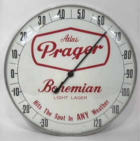 Vintage Atlas Prager Bohemian Beer Advertising Thermometer