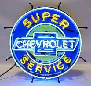 "Chevrolet" Super Service Three-Color Neon Sign