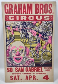 Vintage Graham Bros Circus Cardboard Advertising Sign/ Poster