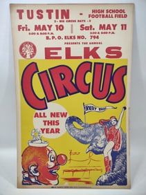 Vintage Rudy Bros. Circus Cardboard Advertising Sign / Poster
