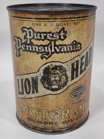 Vintage Gilmore Lion Head Motor Oil 1 Quart Metal Can