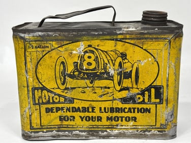 Early Hi-Grade Oil 1/2 Gallon Can w Racer Graphics