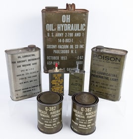 (7) Vintage US Military Oil / Grease Cans