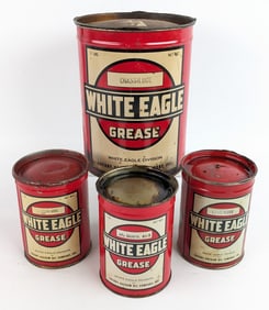 (4) Vintage SOCONY White Eagle Grease Cans