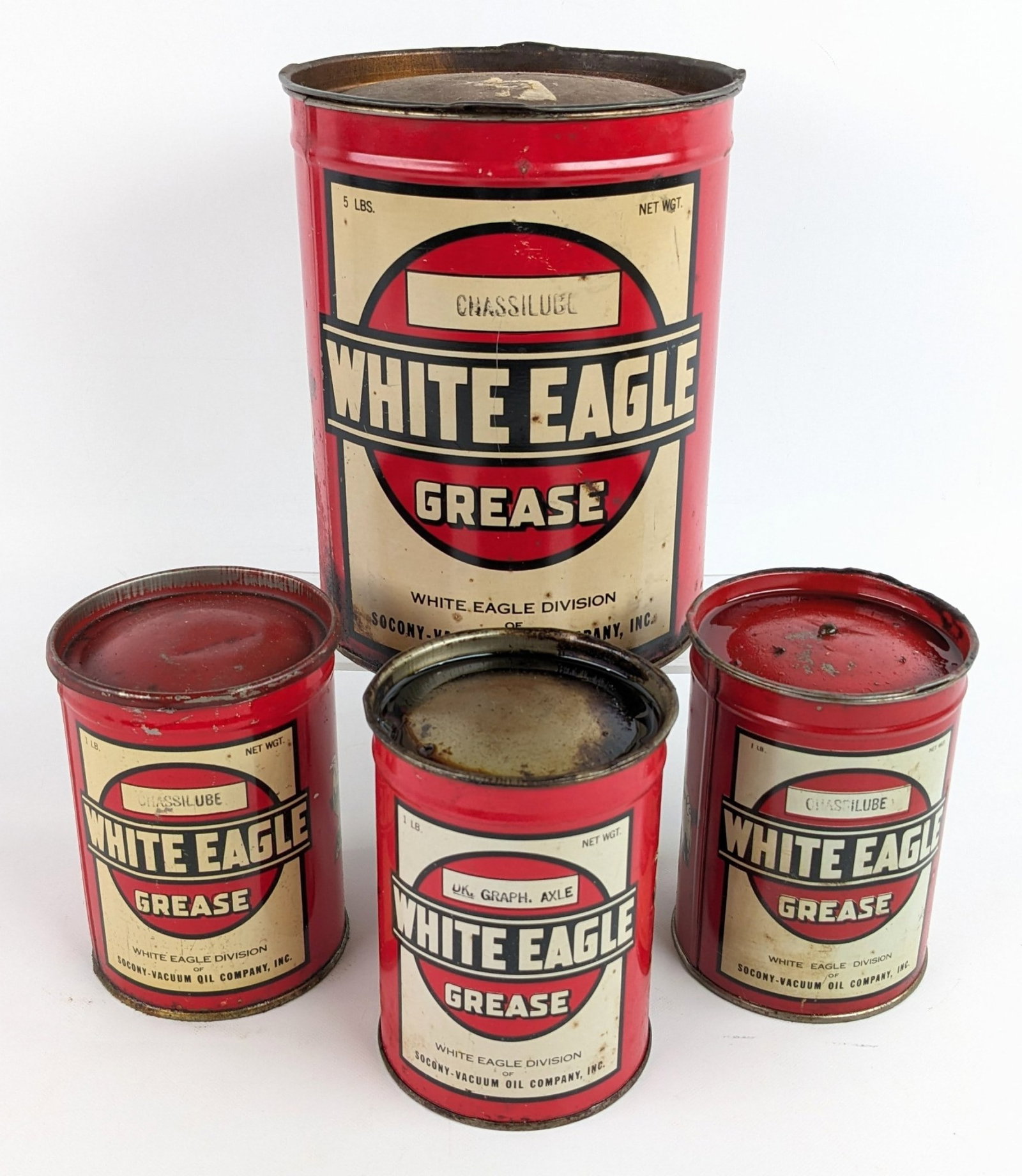 (4) Vintage SOCONY White Eagle Grease Cans (1 of 4)