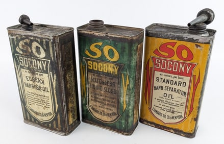 (3) Early SOCONY Standard Oil New York One Quart Cans