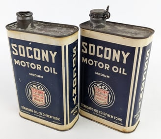 (2) Early SOCONY Standard Oil New York Medium Motor Oil One Quart Cans