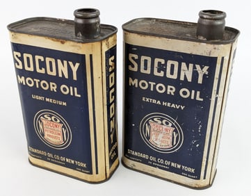 (2) Early SOCONY Standard Oil New York Motor Oil One Quart Cans