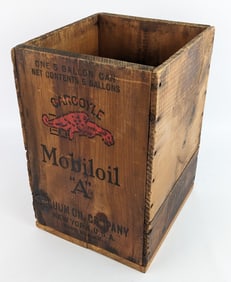 Early Gargoyle Mobiloil "A" 5 Gallon Oil Can Wooden Shipping Crate