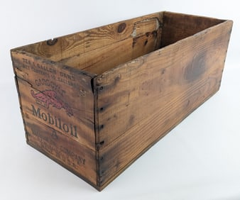 Early Gargoyle Mobiloil ?A? Wooden Shipping Crate For Ten 1 Gallon Oil Cans