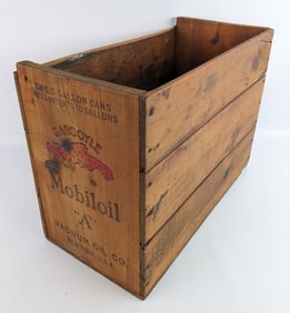 Early Gargoyle Mobiloil "A" Wooden Shipping Crate For Two 5 Gallon Oil Cans