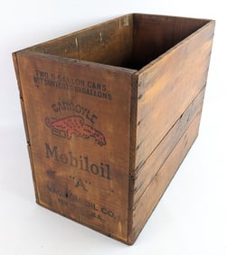Early Gargoyle Mobiloil "A" Wooden Shipping Crate For Two 5 Gallon Oil Cans