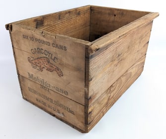 Early Gargoyle Mobilgrease No.1 Wooden Shipping Crate For Six 10lb Cans