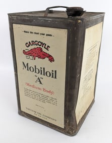 Early Gargoyle Mobiloil "A" 5 Gallon Oil Can w/ Cap