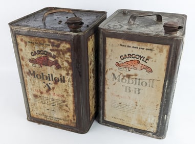 (2) Early Gargoyle Mobiloil 5 Gallon Oil Cans