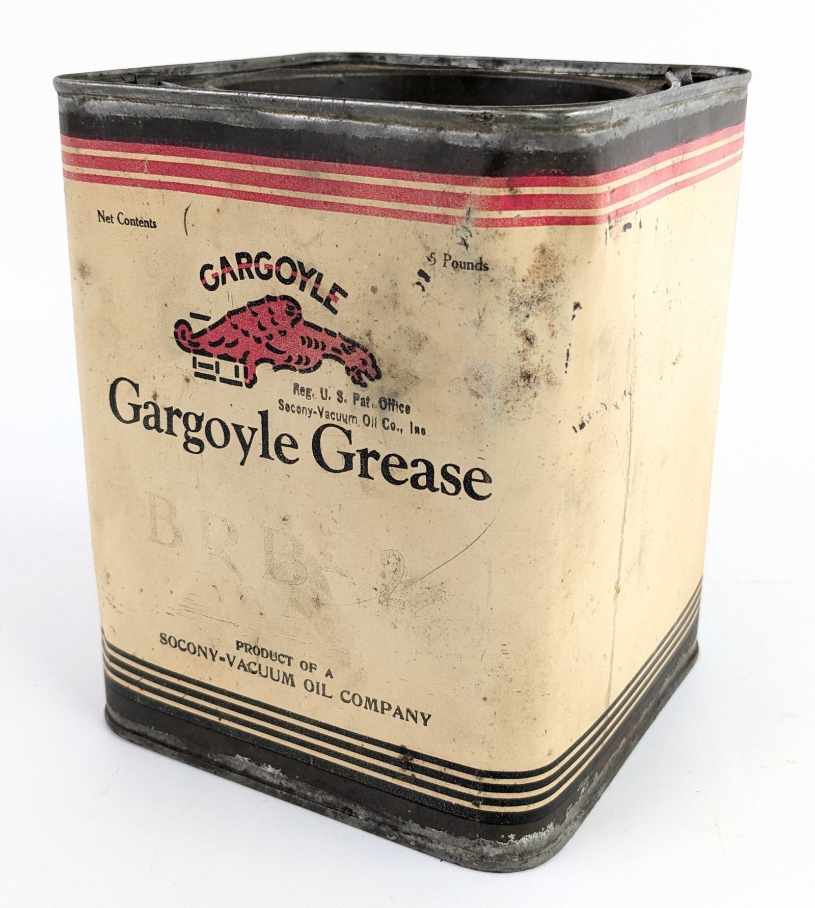 Early 5lb SOCONY-VACUUM Gargoyle Grease BRB-2 Can w/ Lid (1 of 6)
