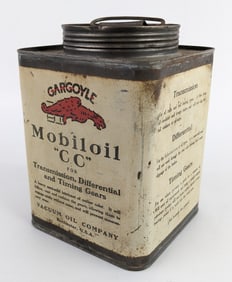 Early Gargoyle Mobiloil "CC" 5lb Oil Can w/ Lid
