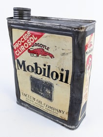 Early French Slim Gargoyle Mobiloil "AF" 2 Liter Oil Can w/ Cap