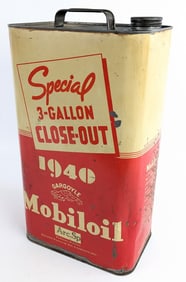 1940 Gargoyle Mobiloil Arctic Special 3-Gallon Motor Oil Can