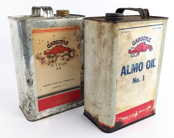 (2) Vintage Gargoyle Mobiloil One Gallon Paper Label Cans