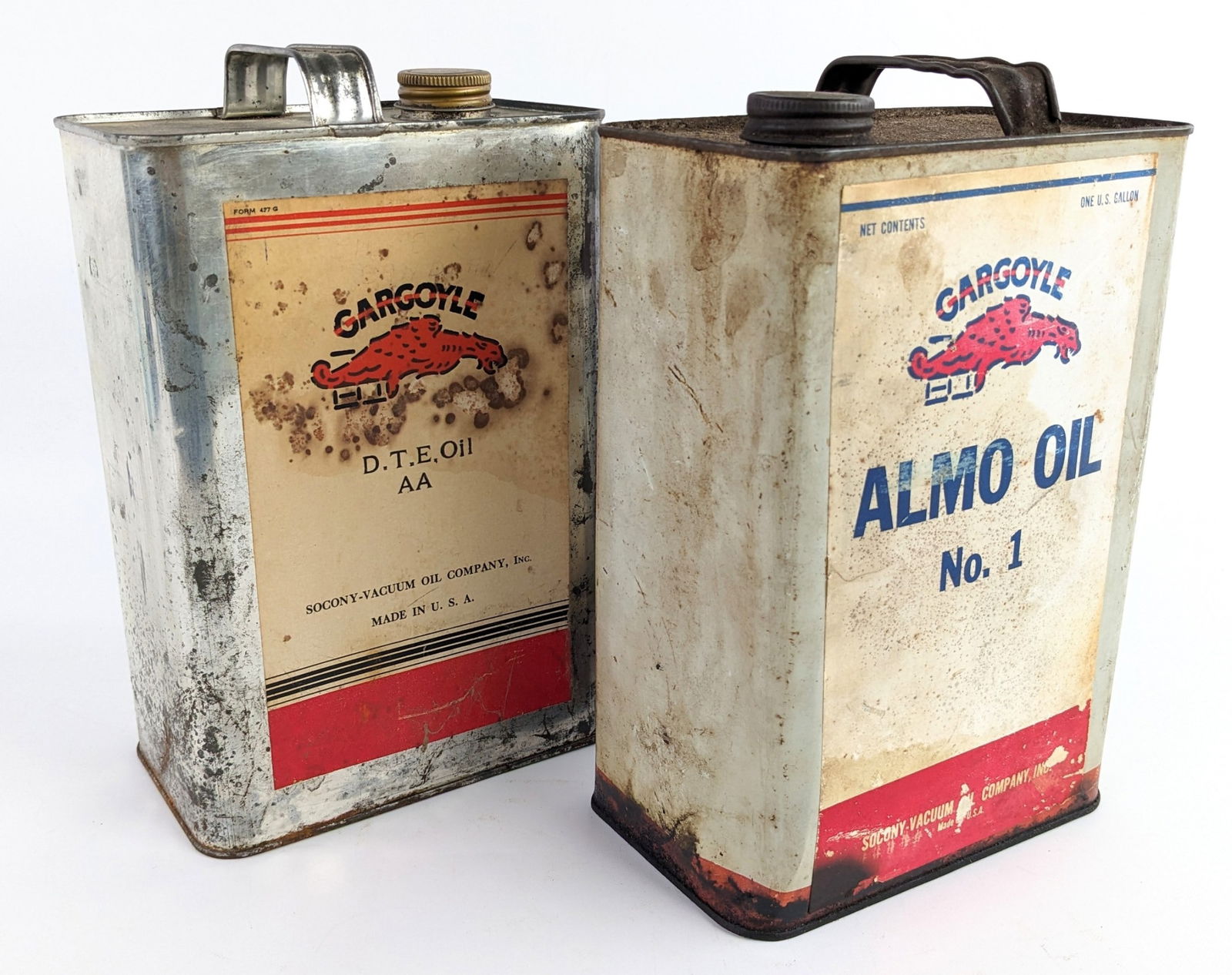 (2) Vintage Gargoyle Mobiloil One Gallon Paper Label Cans (1 of 13)