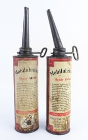 (2) Early Vacuum Oil Company Mobilubricant Handy Package One Pound Oil Cans