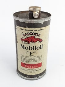 Unopened Early Gargoyle Mobiloil "E" One Quart Oil Can For Ford Cars