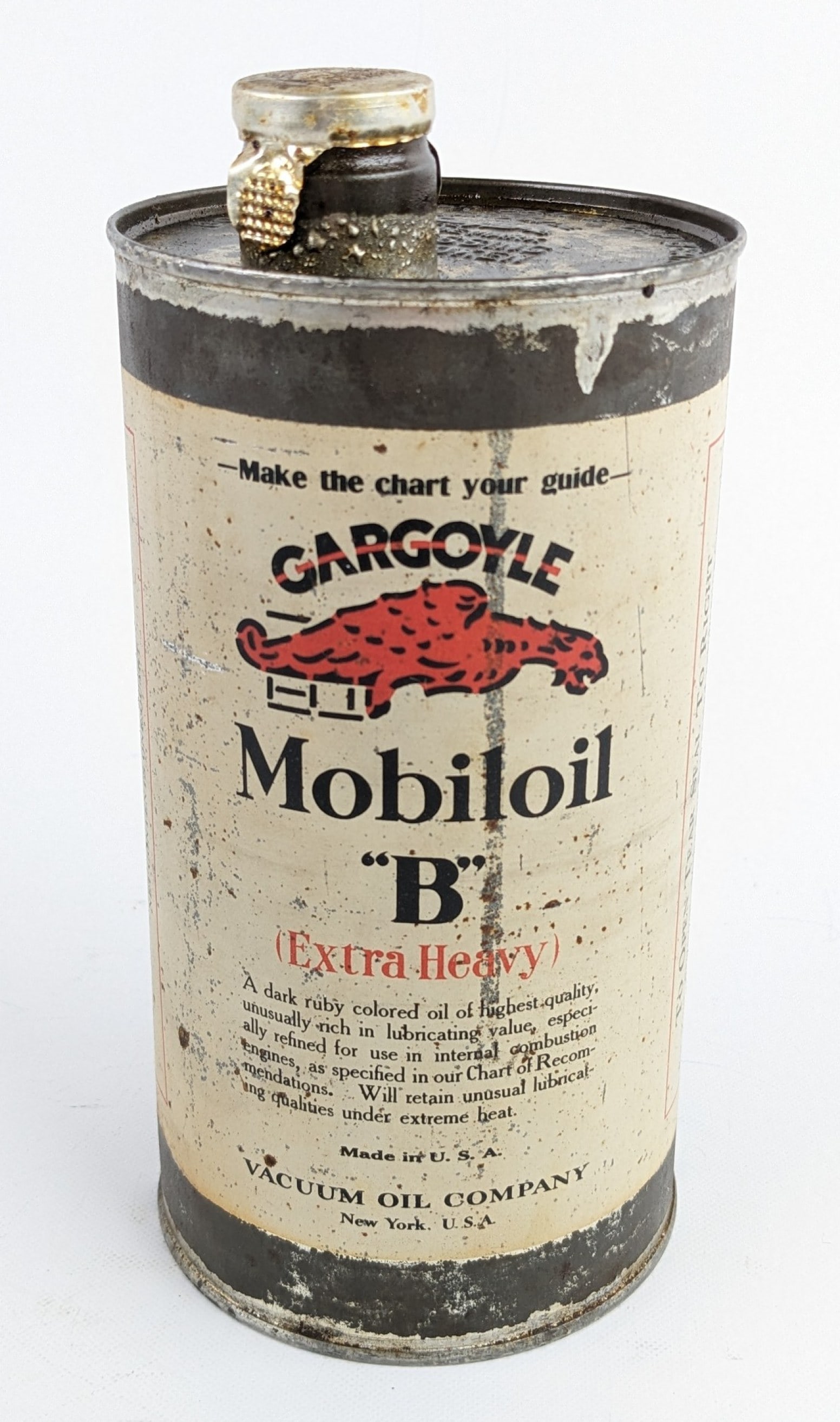 Full Early Gargoyle Mobiloil "B" One Quart Oil Can (1 of 7)