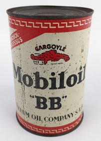 Scarce Early French Gargoyle Mobiloil "BB" Full Quart Oil Can