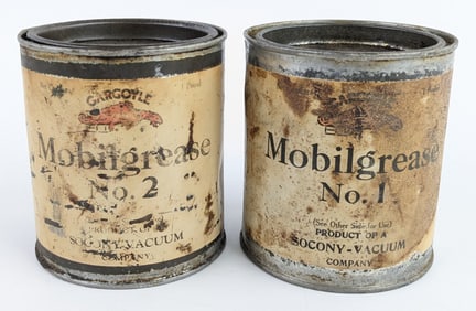 (2) Early Gargoyle Mobilgrease 1 Pound Grease Cans