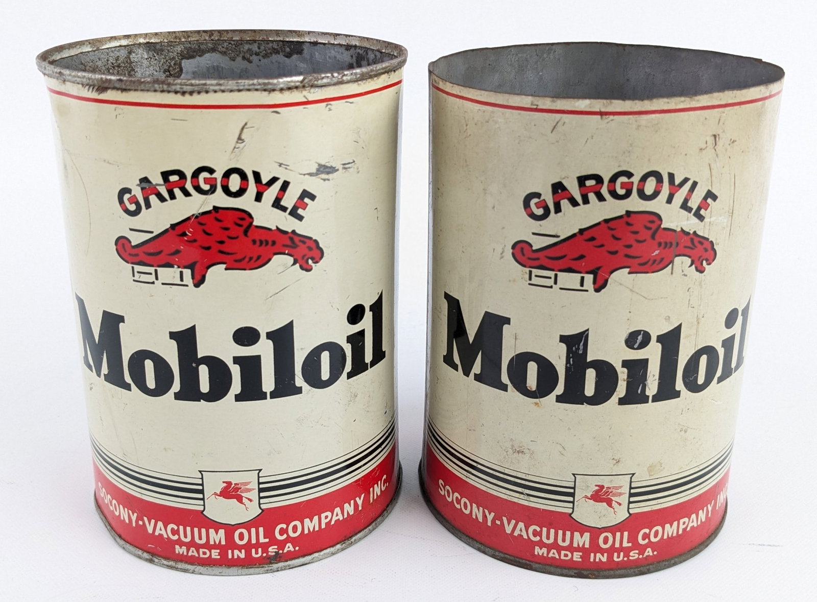 (2) Early Gargoyle Mobiloil 1 Quart Metal Oil Cans (1 of 13)