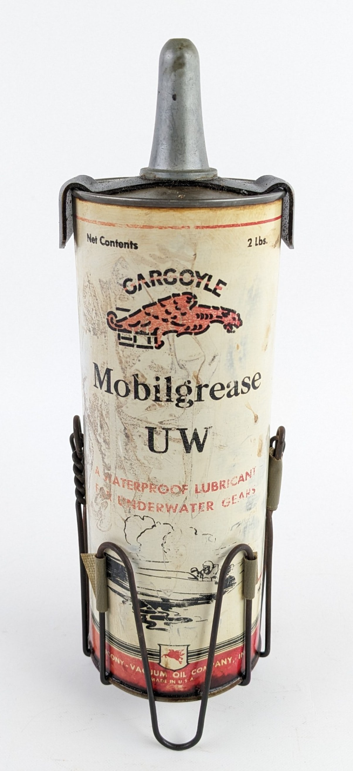 Early Gargoyle Mobilgrease UW 2lb Underwater Gears Grease Can w/ Speed Boat Graphics (1 of 6)
