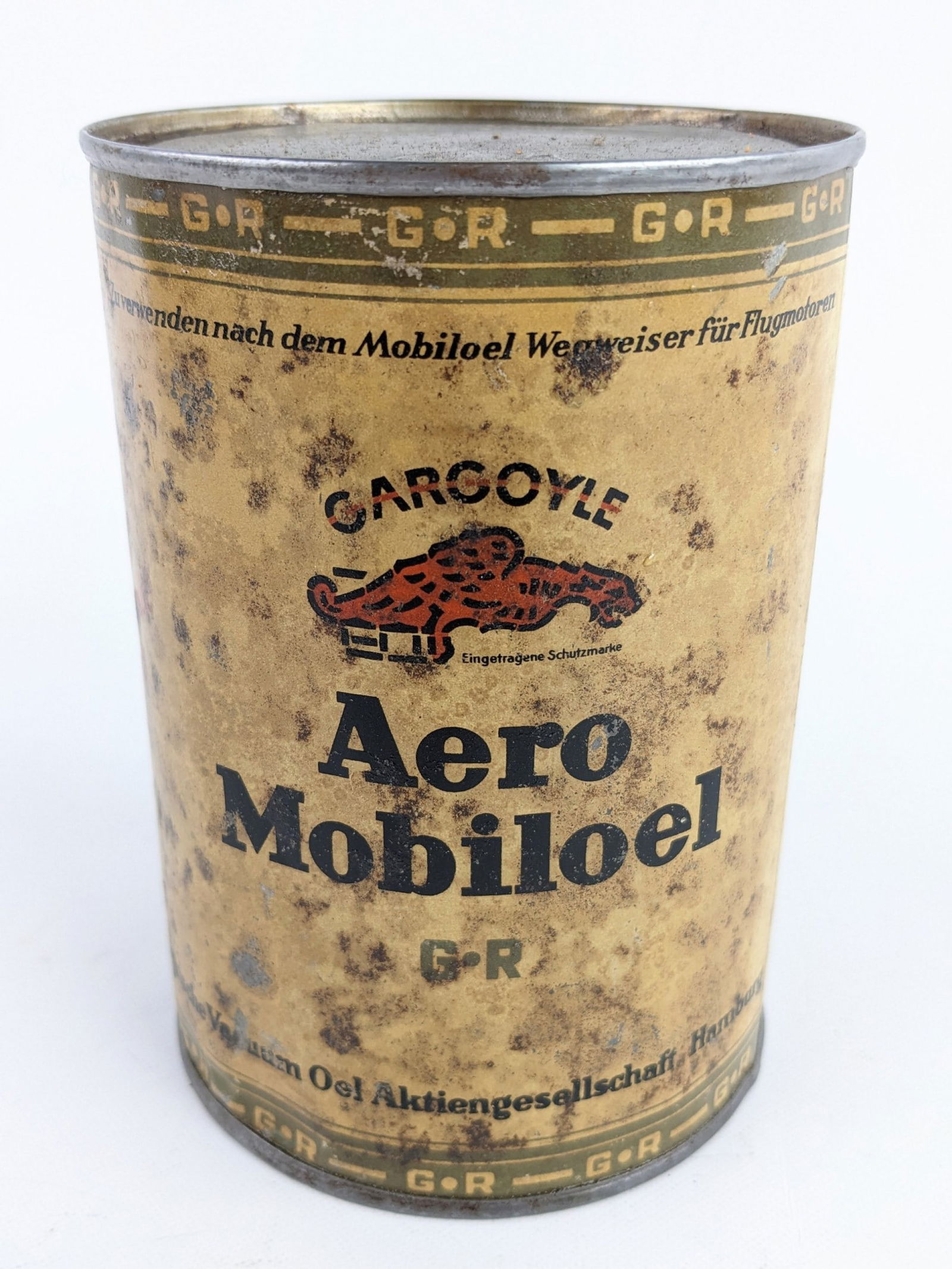 Early German Gargoyle Aero Mobiloel Aircraft Oil Quart Can (1 of 5)