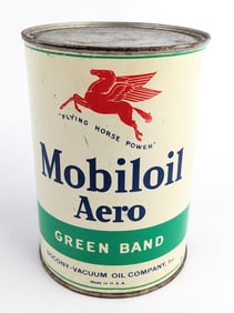 Vintage Mobiloil Aero Green Band Aircraft Oil One Quart Metal Can