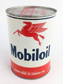 Full Vintage Mobiloil Aero Red Band Aircraft Metal Quart Oil Can