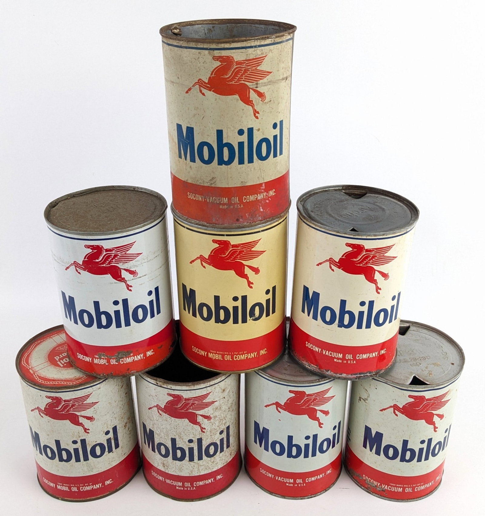 (8) Vintage Mobiloil One Quart Metal Oil Cans (1 of 14)