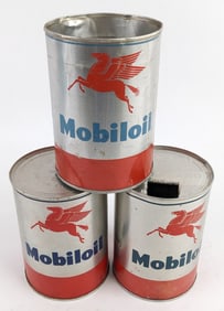 Vintage Mobiloil Aero White Band Aluminum Quart Oil Can & More