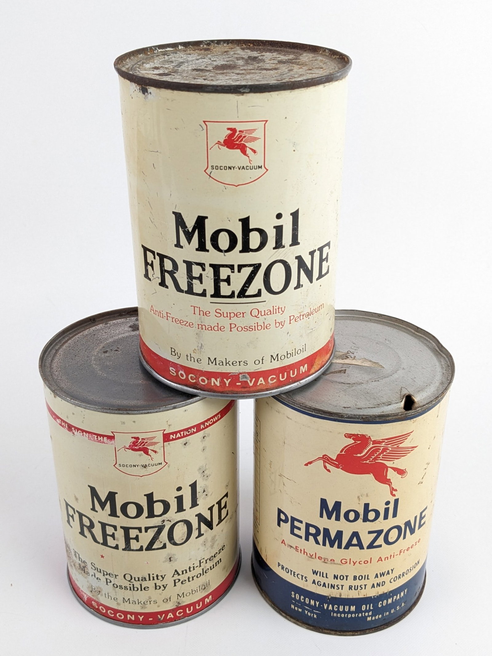 (3) Vintage Mobil Freezone / Permazone Anti-Freeze Metal Quart Cans (1 of 8)
