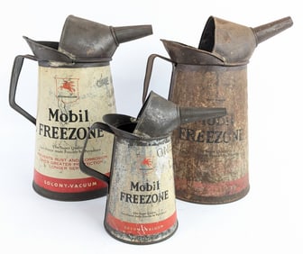 3) Early SOCONY-VACUUM Mobil Freezone Pitcher Transfer Cans