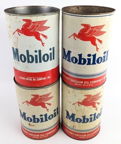 (4) Vintage Mobiloil 5 Quart Metal Mobil Oil Cans