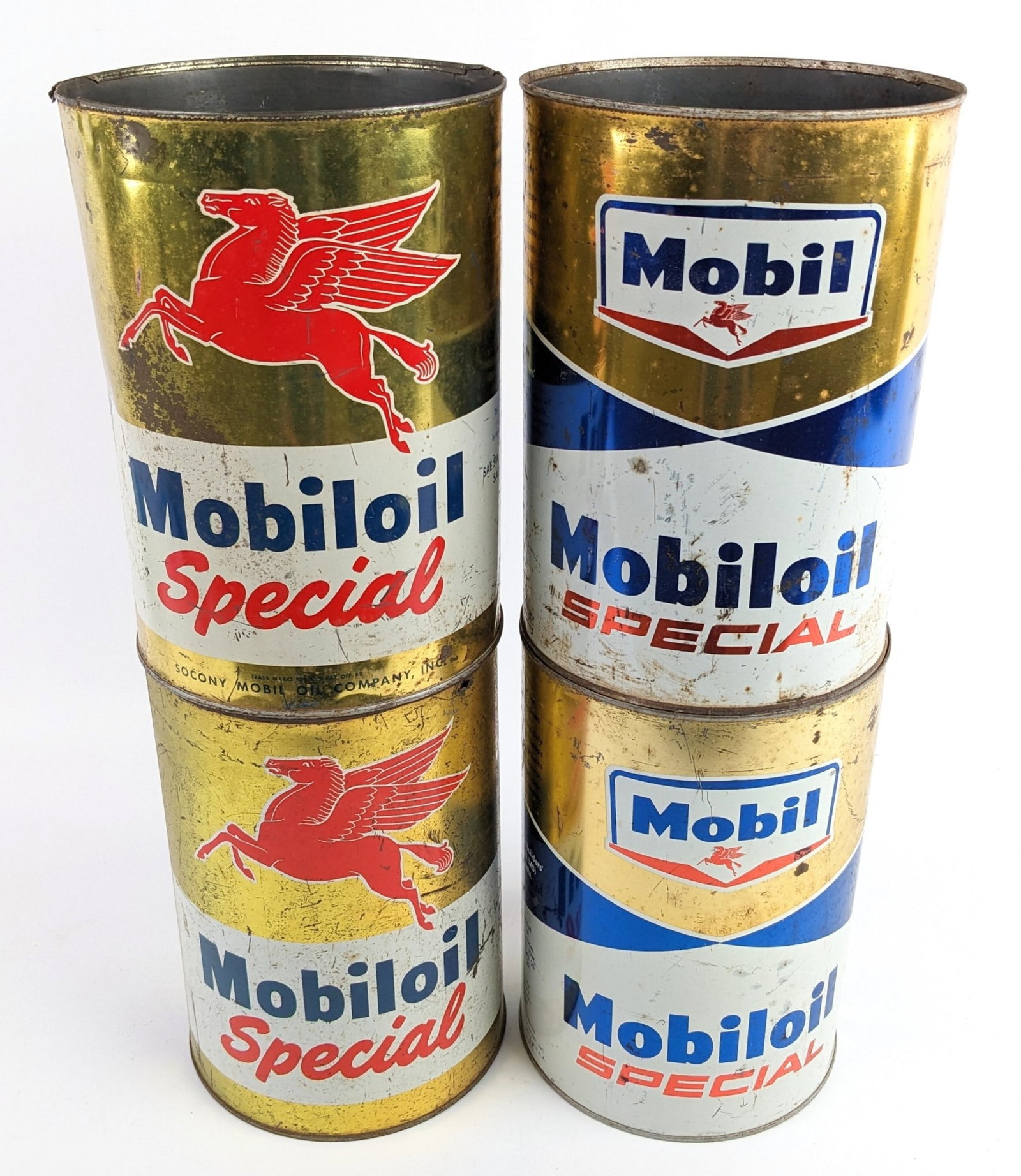 (4) Vintage Mobiloil Special 5 Quart Metal Oil Cans (1 of 8)