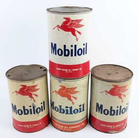 (4) Vintage Mobiloil 5 Quart Metal Oil Cans