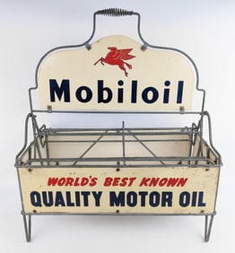 Vintage Mobiloil Service Station Quart Oil Can Display Rack Carrier