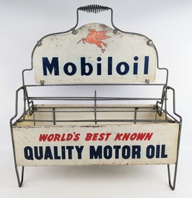 Vintage Mobiloil Service Station Quart Oil Can Display Rack Carrier