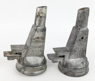 (2) Early Gargoyle Mobiloil Fillpruf Oil Bottle Spouts AF & BB