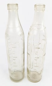2) Early Vacuum Gargoyle Mobiloil Imperial Quart Glass Oil Bottles