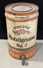 Early SOCONY Gargoyle Mobilgrease No.2 100lb Grease Can